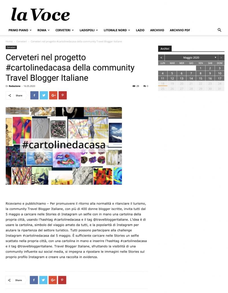 Cerveteri nel progetto #cartolinedacasa della community Travel Blogger Italiane su La Voce del 15/05/2020
