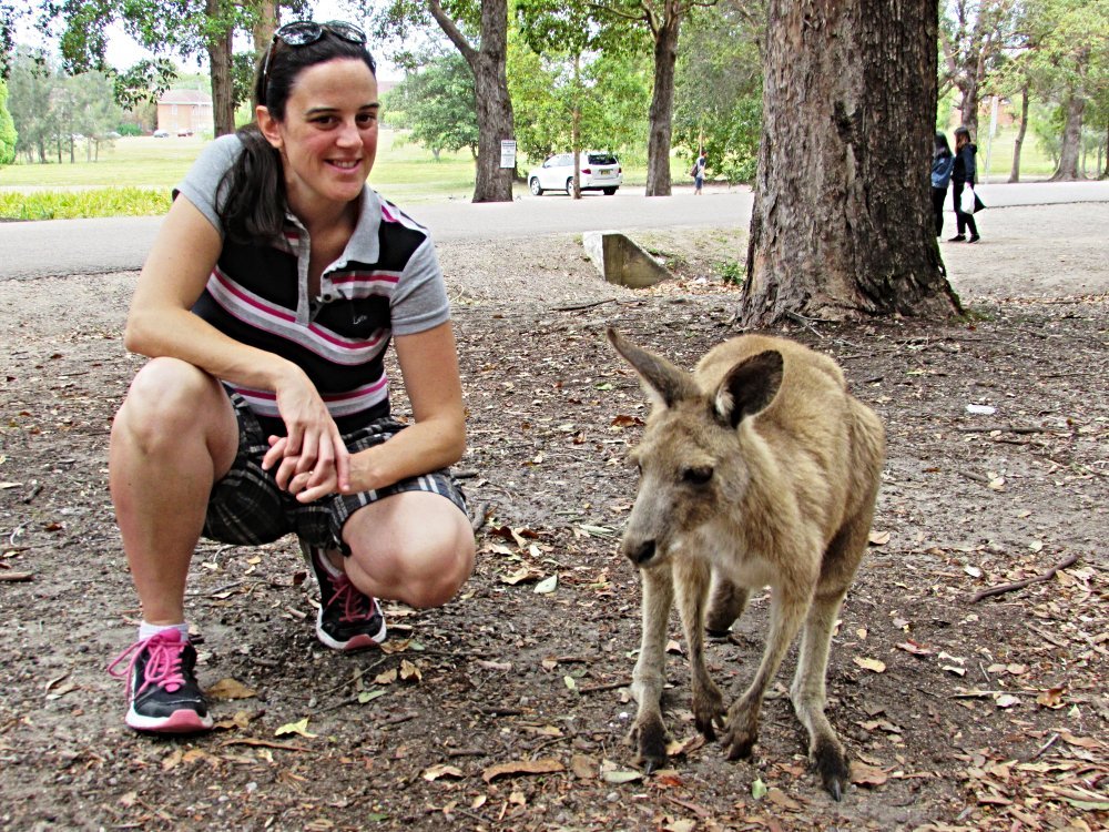Claudia Arici in Australia con un canguro