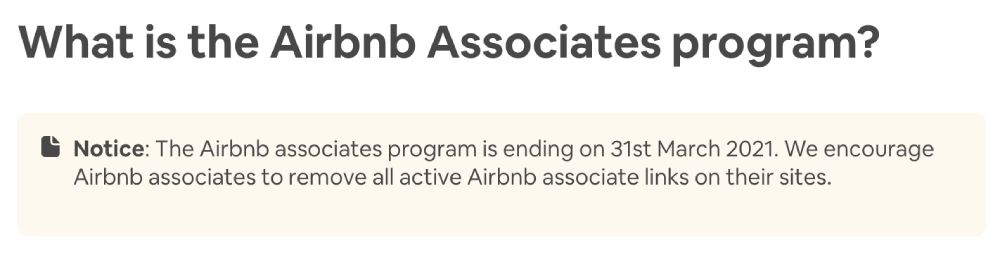 Chiusura programma Airbnb Affiliates
