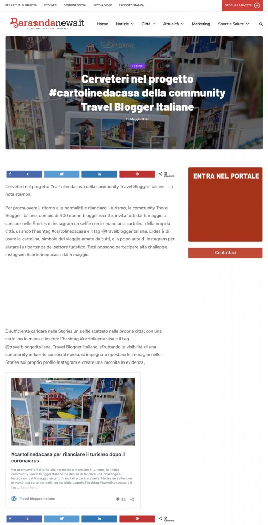 Cerveteri nel progetto #cartolinedacasa della community Travel Blogger Italiane su Baraonda News del 16/05/2020