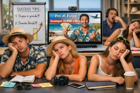 Corsi fuffa per travel blogger e content creator, immagine generata da AI