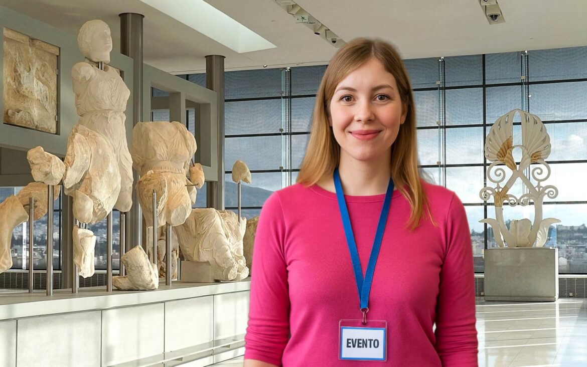 Blogger a un evento culturale, fotomontaggio con immagine creata da AI