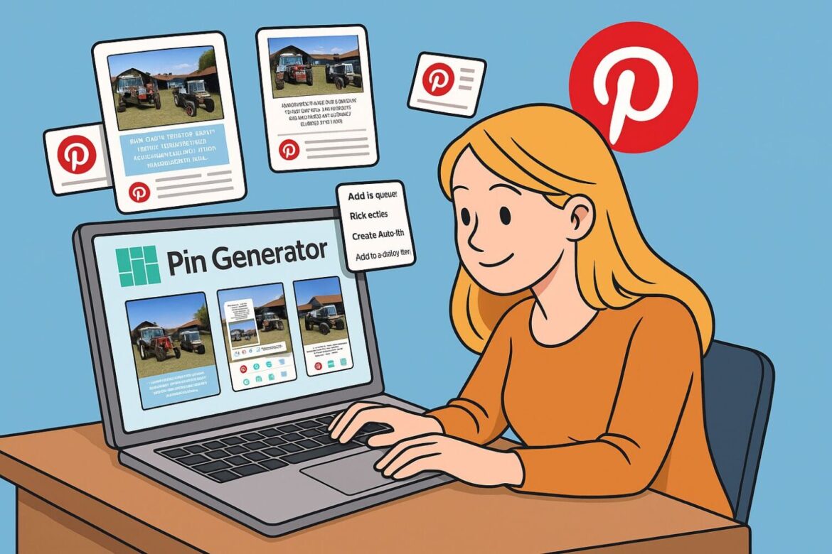 Travel blogger usa Pin Generator per automatizzare i suoi pin su Pinterest, immagine generata da AI