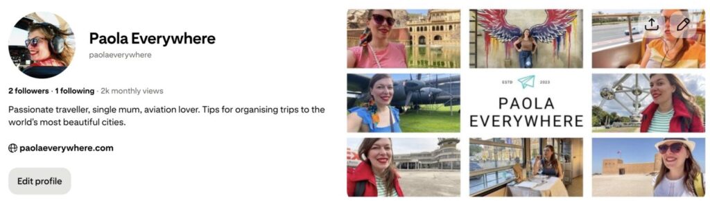 Profilo Pinterest Paola Everywhere usato per provare Pin Generator