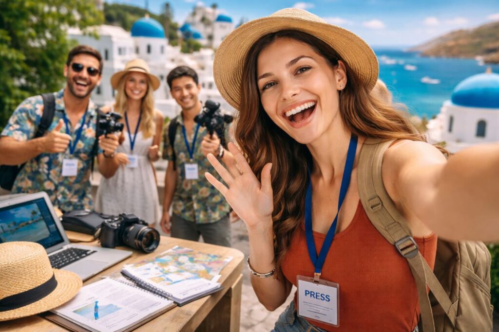 Blogger partecipanti a un press trip, immagine generata da AI