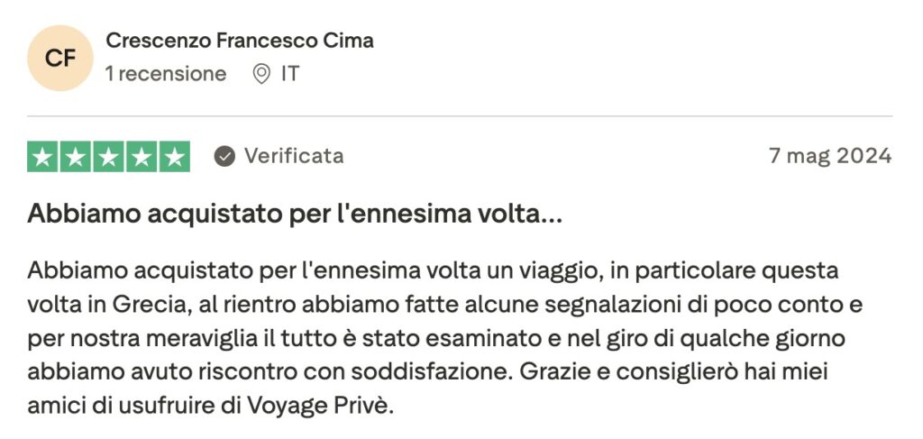 Recensione Voyage Privé su Trustpilot