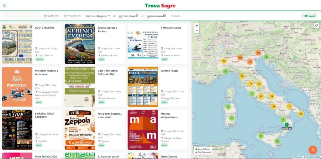 Schermata del sito web Trovasagre.com